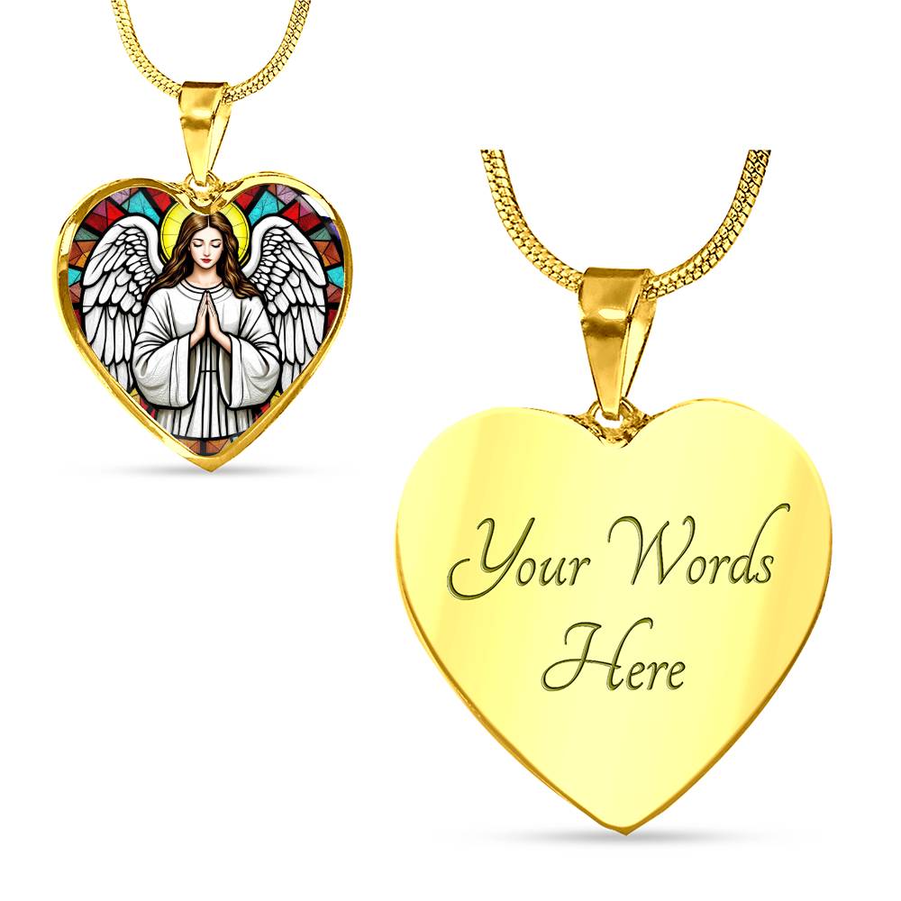 Guardian Angel Faux Stain Glass Pendant Necklace