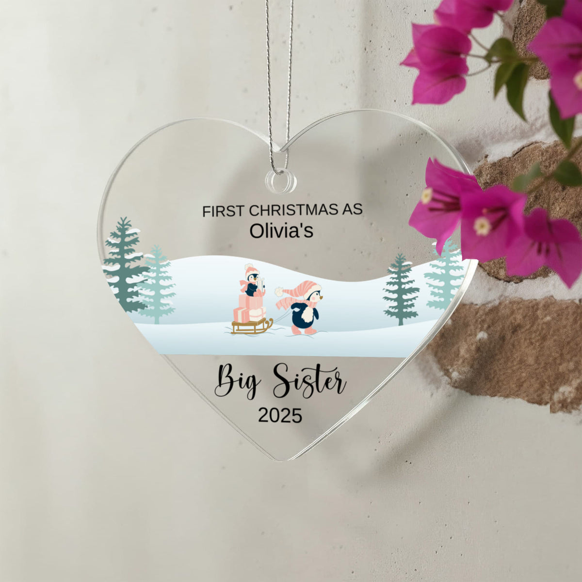 Big Brother or Sister Acrylic Heart Ornament for New Baby