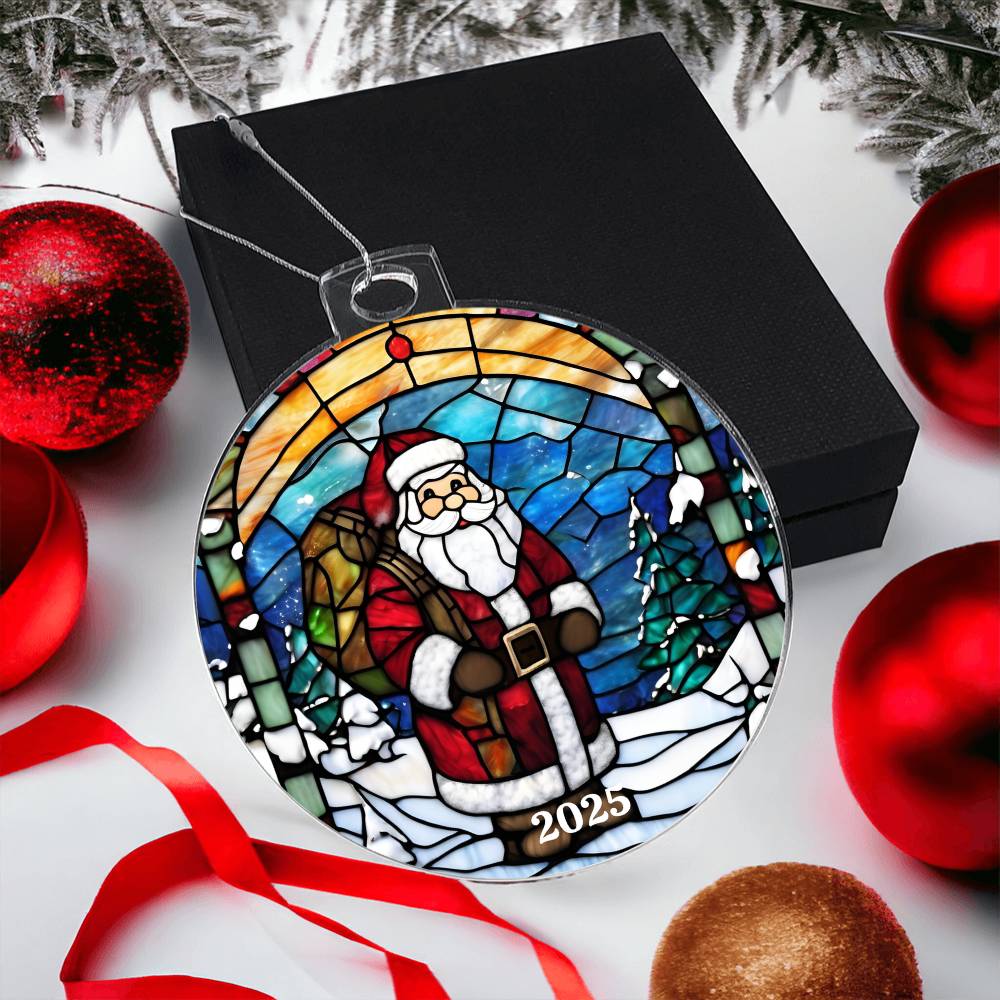 Santa Stained Glass Ornament