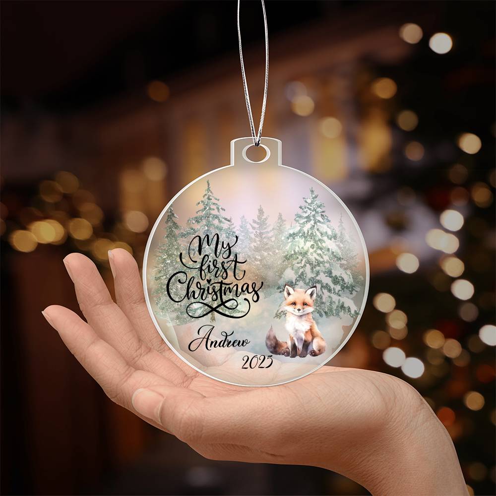 Baby's 1st Christmas Raccoon Woodland Acrylic Ornament