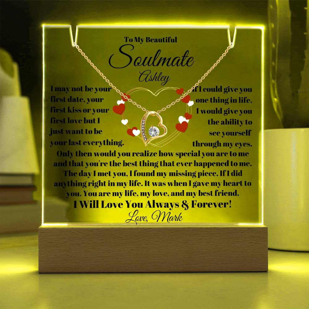 Soulmate Acrylic Heart Necklace & Plaque Gift Set-[Heartfelt Family Gift]