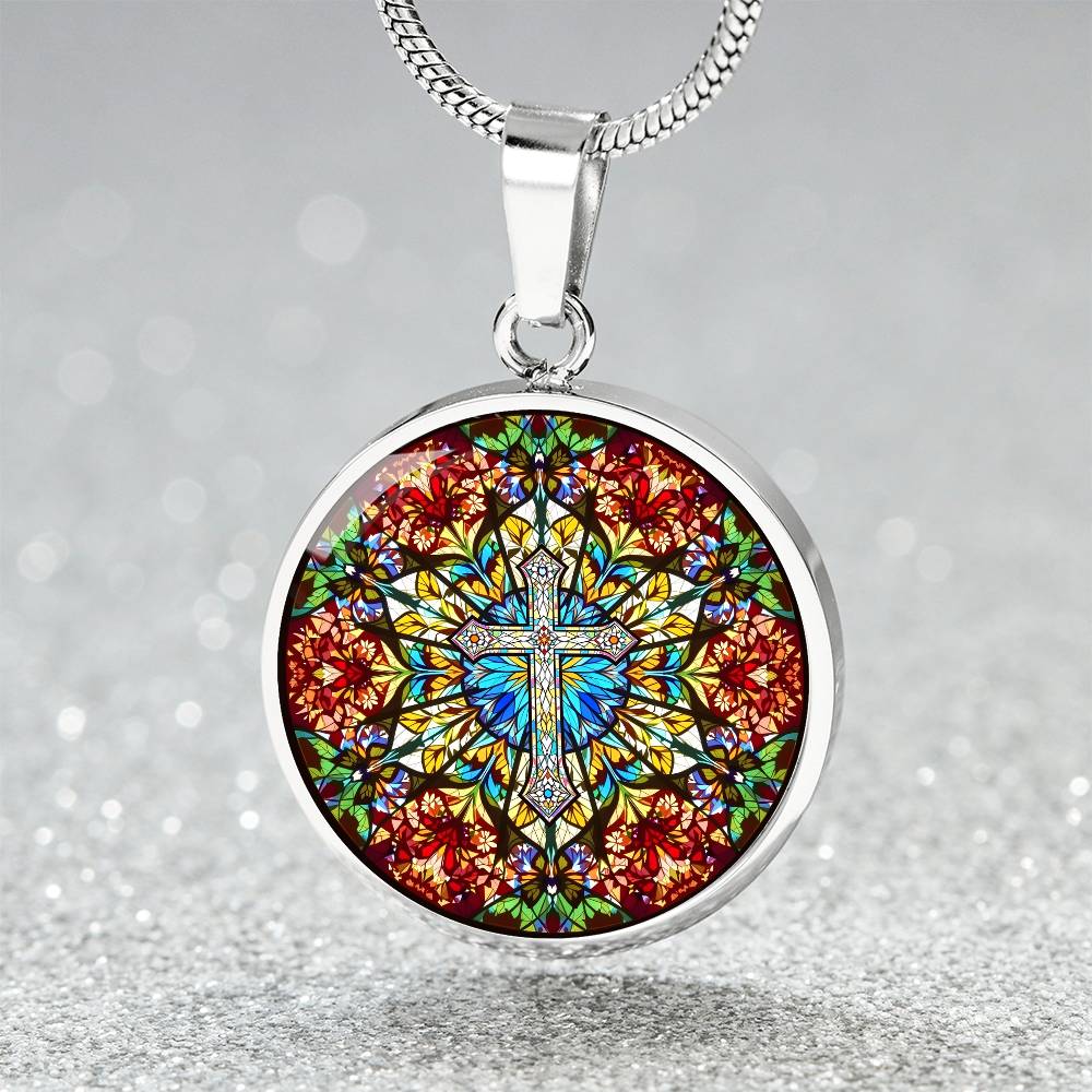 Cross Faux Stain Glass Pendant Necklace