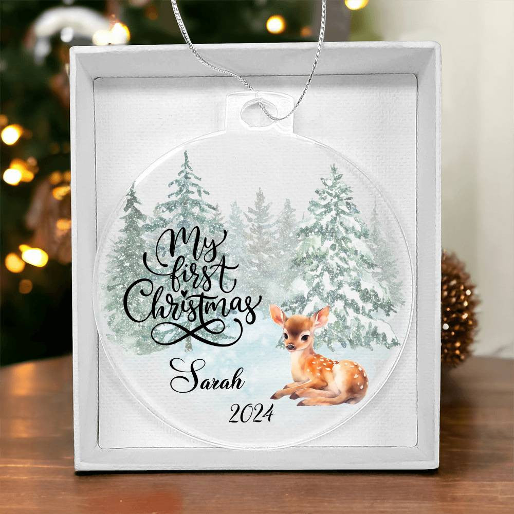 Baby's 1st Christmas Deer Acrylic Ornament-[Heartfelt Family Gift]