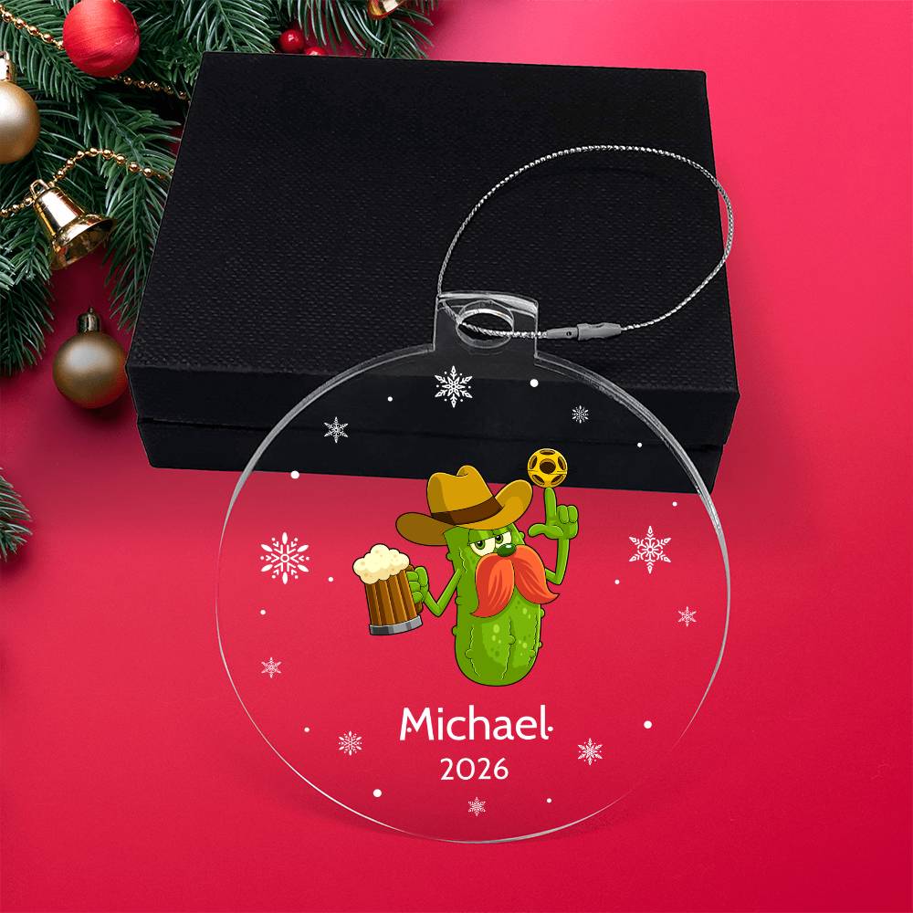 Pickleball Cowboy Beer Christmas Ornament