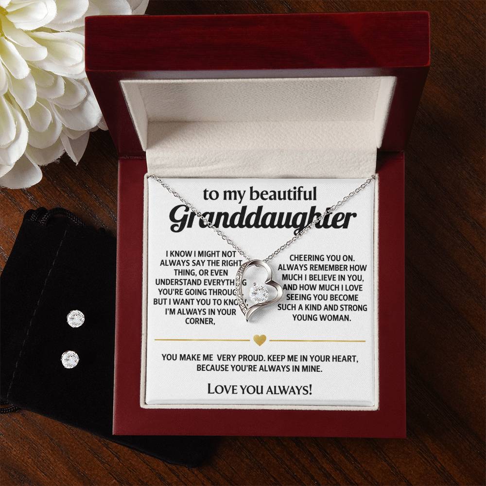 Granddaughter Heart Necklace & Earring Gift Set