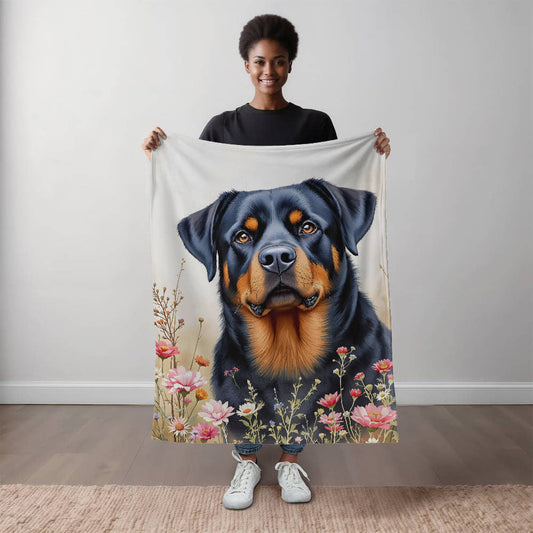 Rottweiler Dog Wildflower Floral Woven Blanket-[Heartfelt Family Gift]