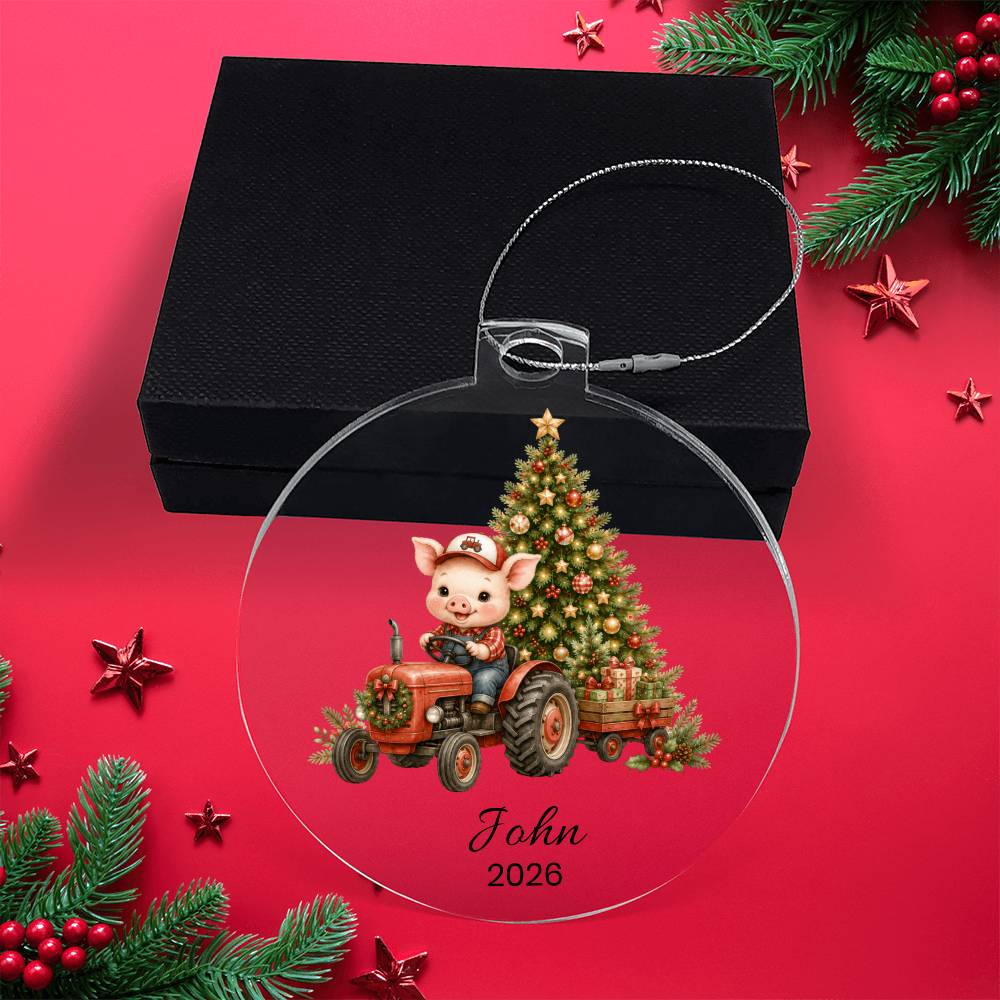 Personalized Farm Animal Tractor Christmas Ornament