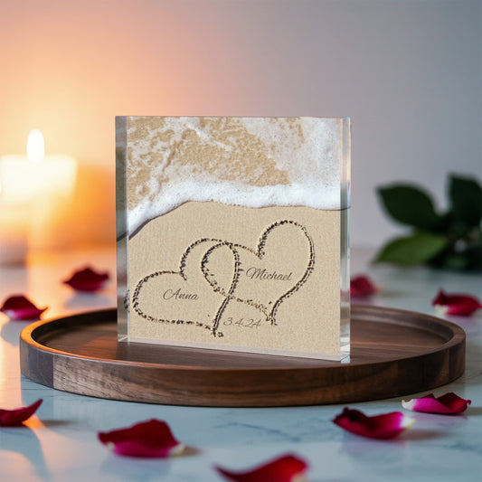 Names In The Sand Romantic Beach Print Acrylic Block For Couple