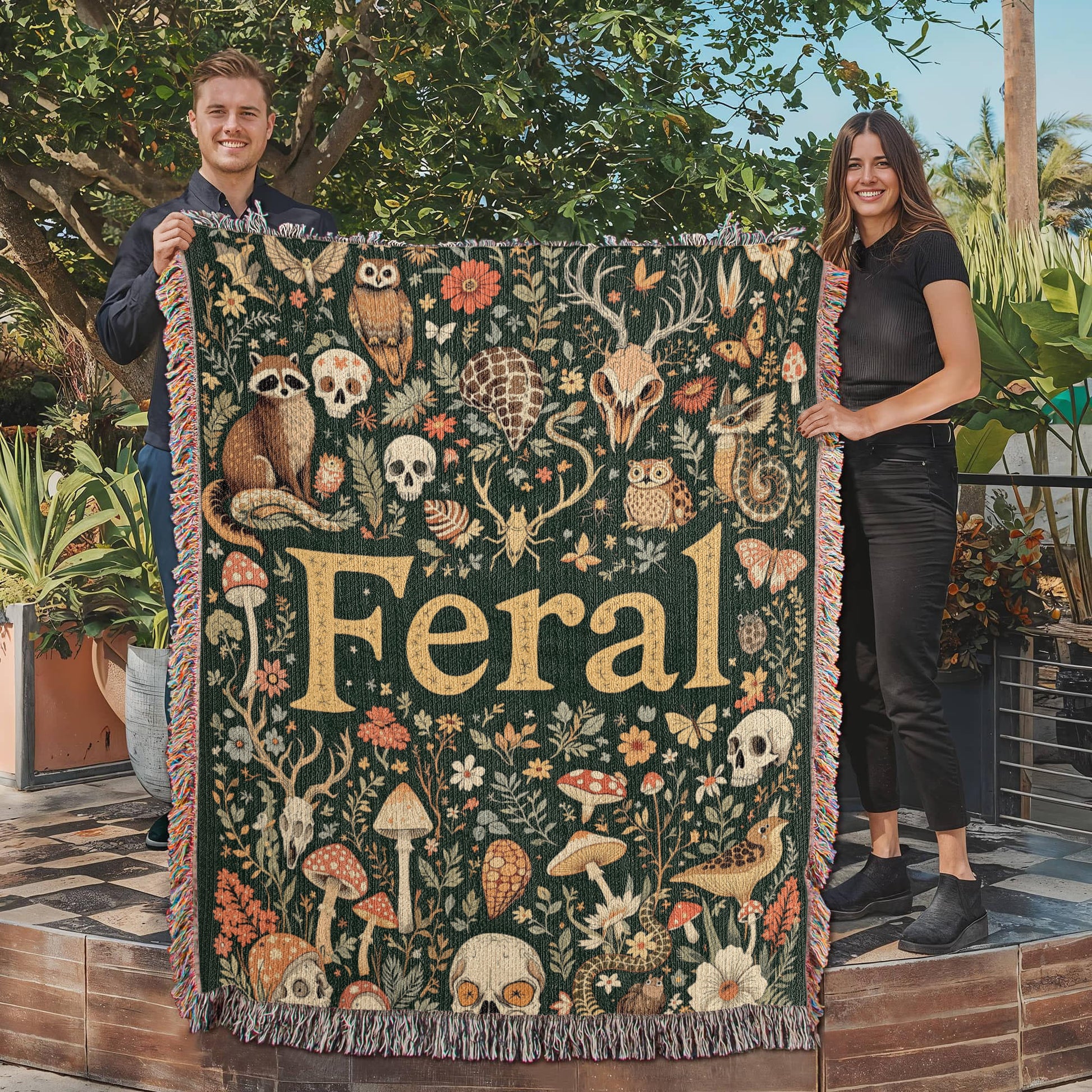 Wildlife Floral Woven Blanket-[Heartfelt Family Gift]