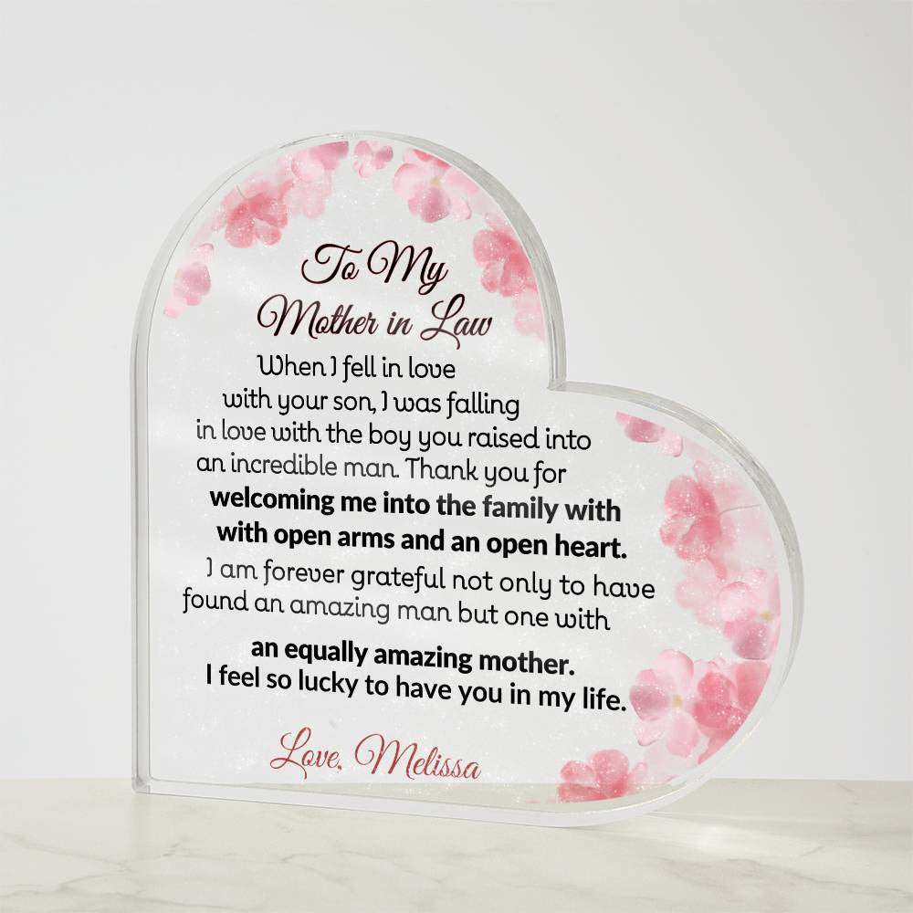 Mother in Law Heart Acrylic Plaque-[Heartfelt Family Gift]
