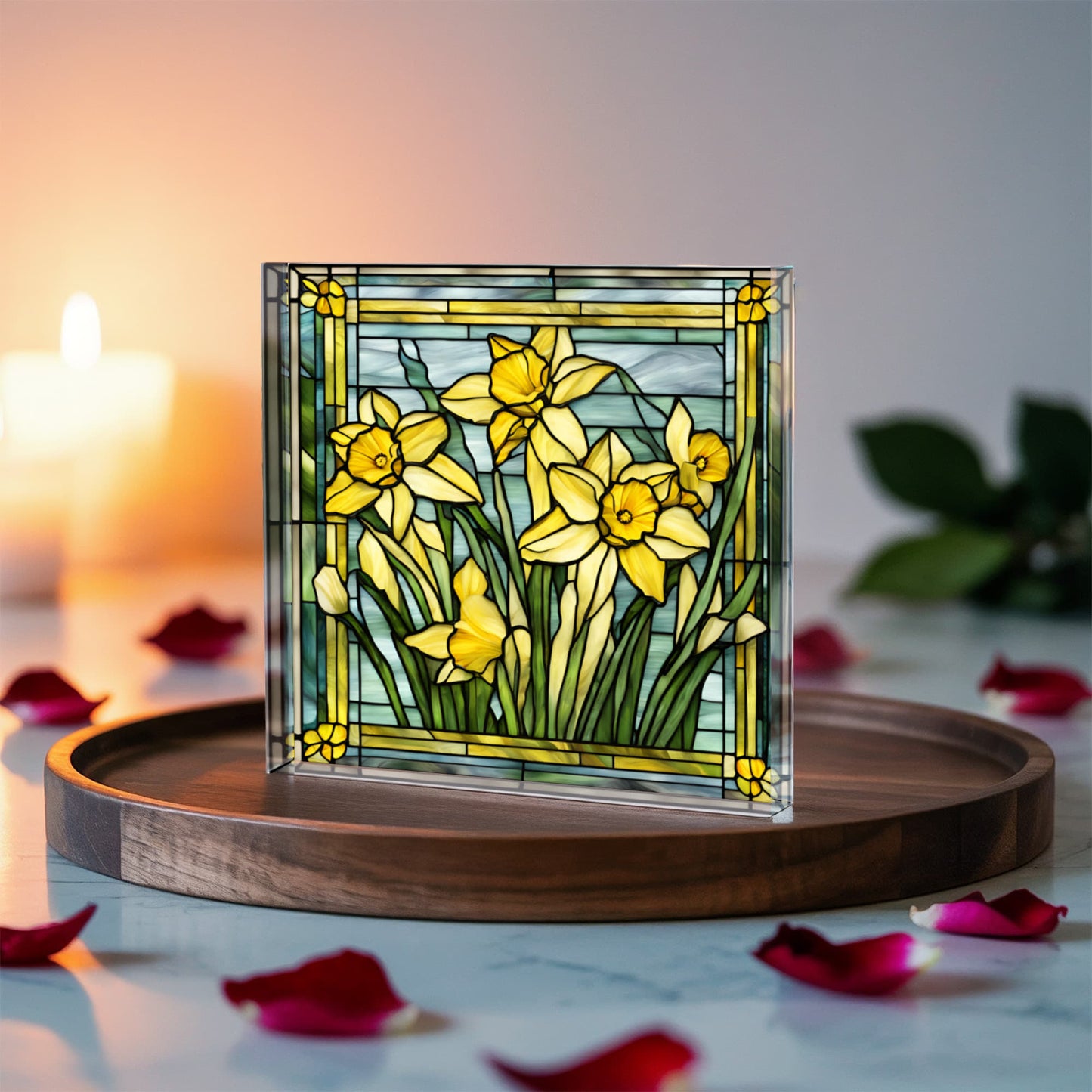 Daffodil Flower Stained Glass Acrylic Plaque