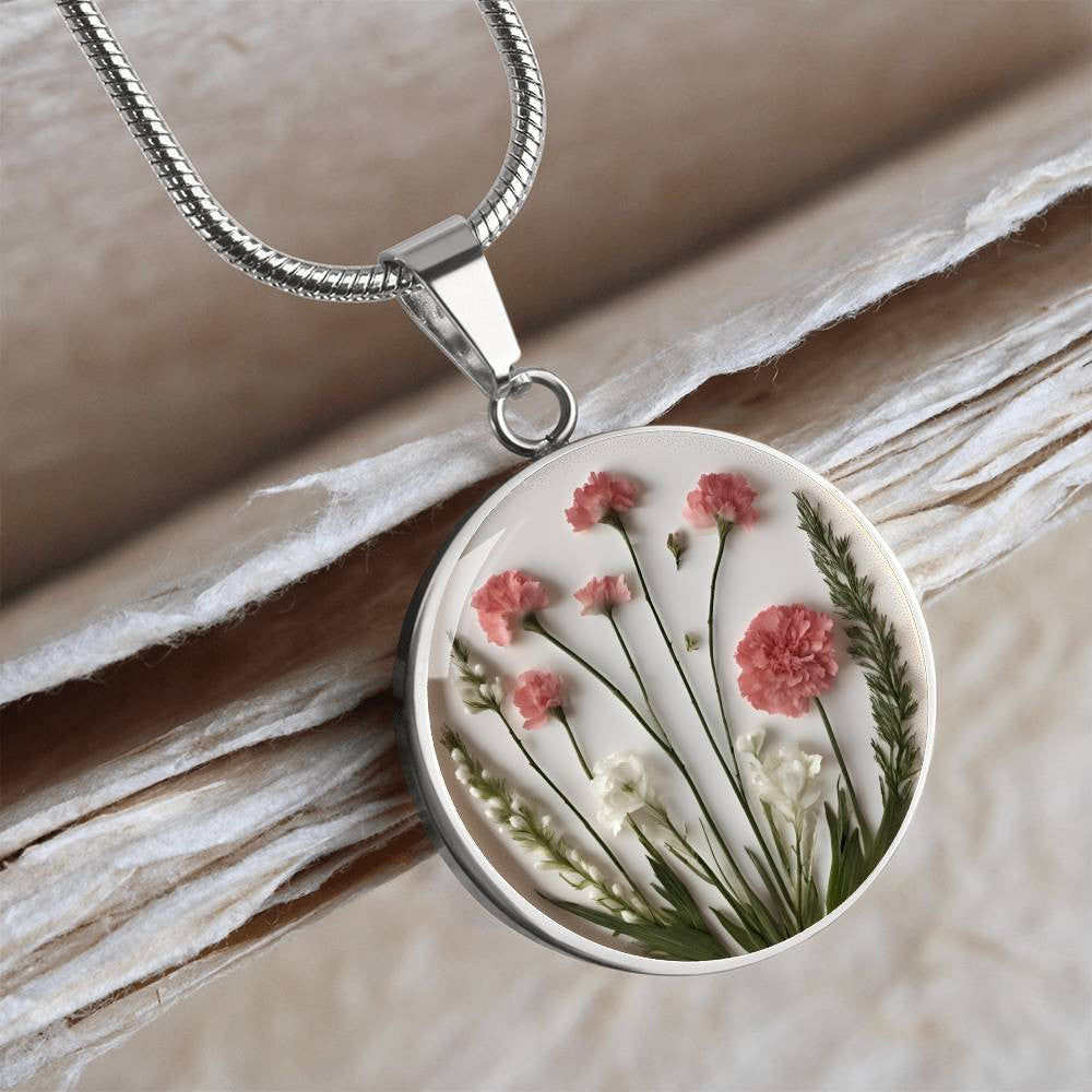 January Birthflower Necklace Carnation and Snow drop Floral pendant-[Heartfelt Family Gift]