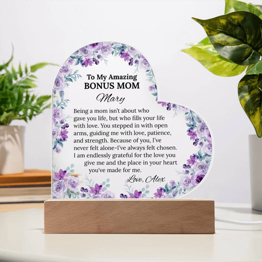 Bonus Mom Acrylic Heart Plaque