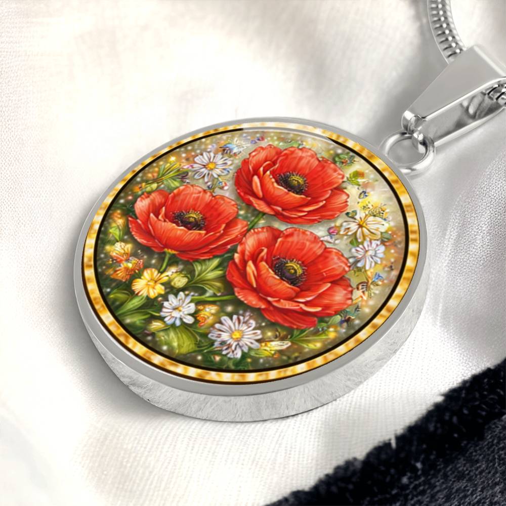 Red Poppy Flowers Personalized Engraved Necklace Bracelet or Keychain