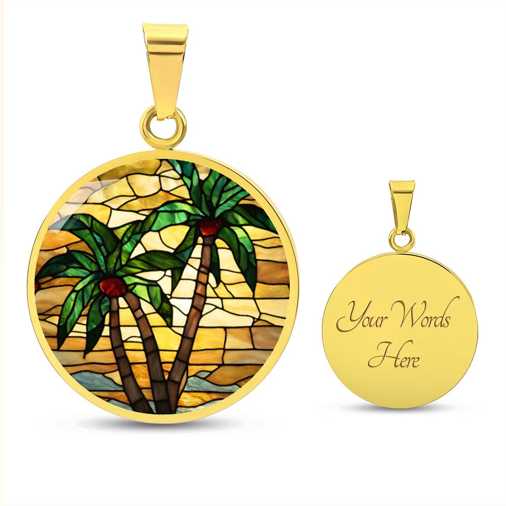 Palm Tree Stained Glass Style Pendant Necklace