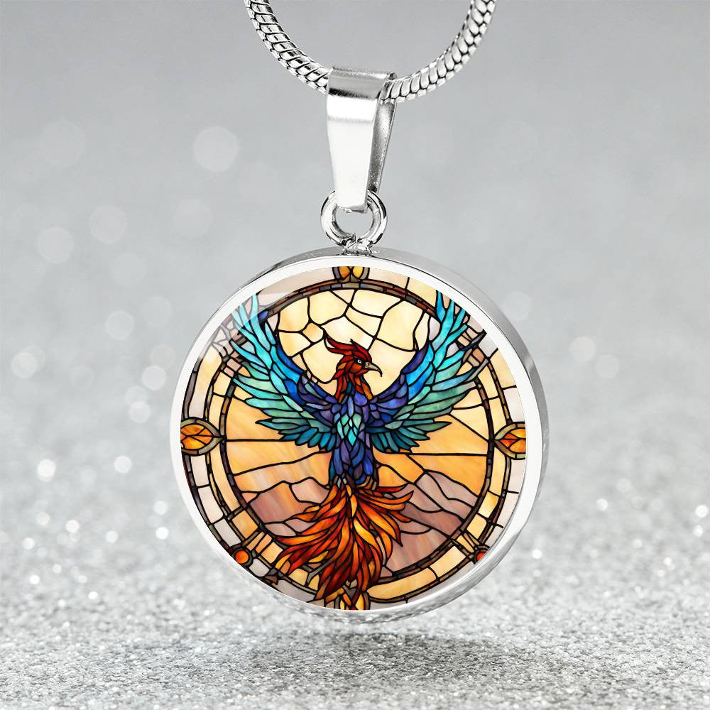Rising Phoenix Round Pendant Necklace in Gold or silver-[Heartfelt Family Gift]