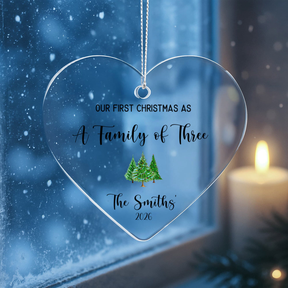 First Christmas As A Family of Three Ceramic Heart Ornament