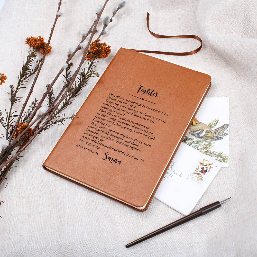 Strength of a Warrior Vegan Leather Journal, Personalized Inspirational Gift, Custom Engraved Notepad, Courage Resilience Diary