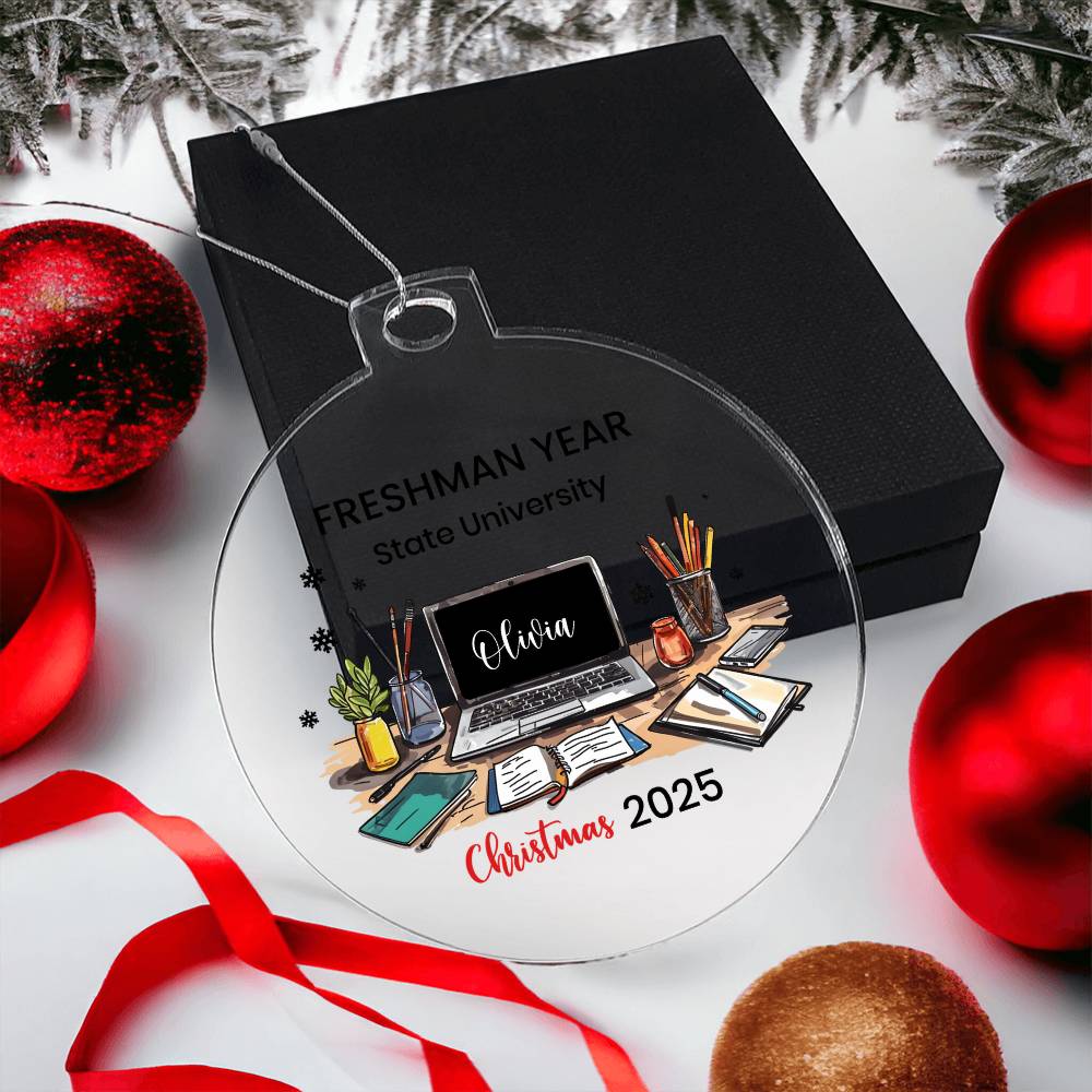 Personalized College Ornament, Freshman Year Christmas Decor, Custom College Gift, College Keepsake Ornament, Unique Student Gift, Acrylic Ornament