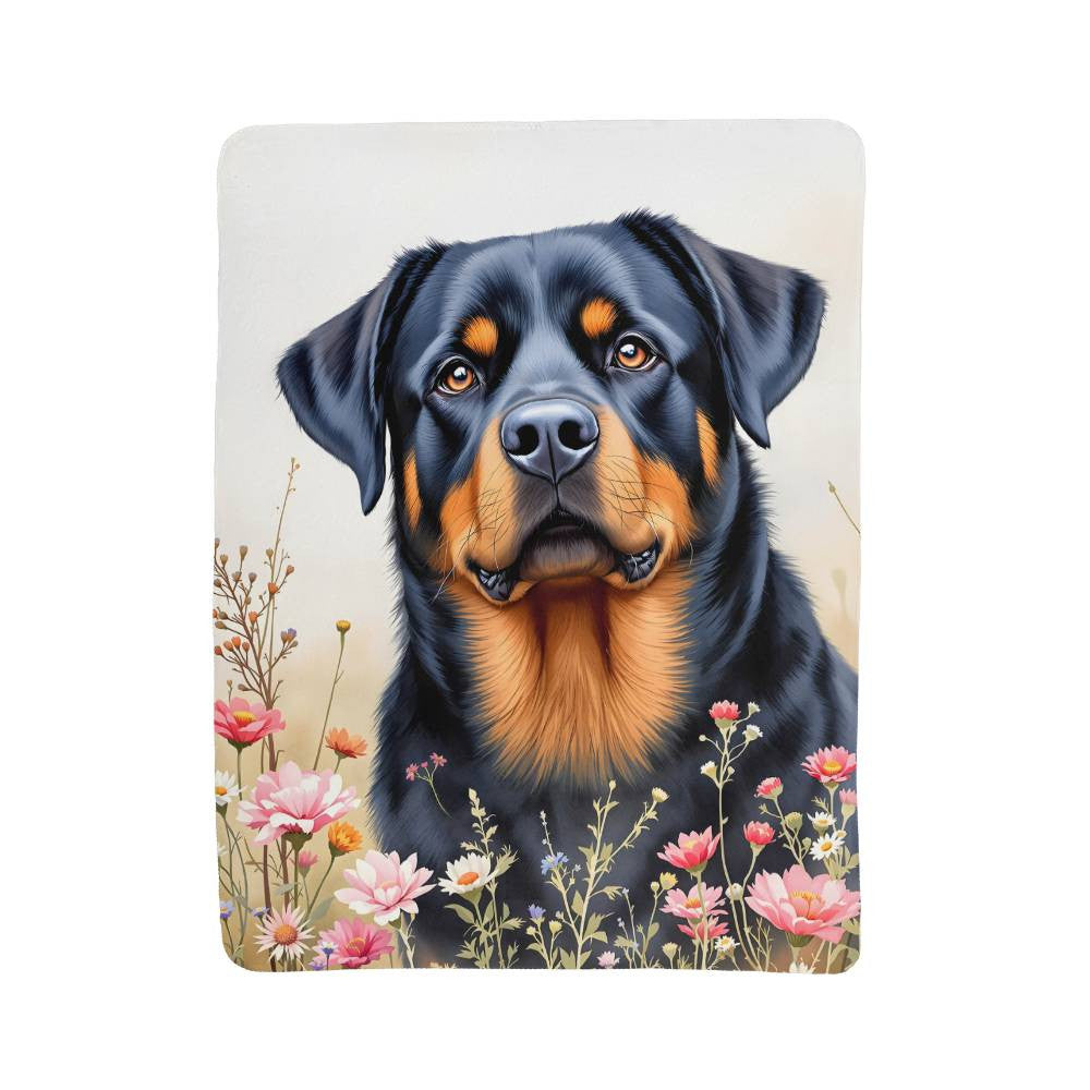 Rottweiler Dog Wildflower Floral Woven Blanket-[Heartfelt Family Gift]