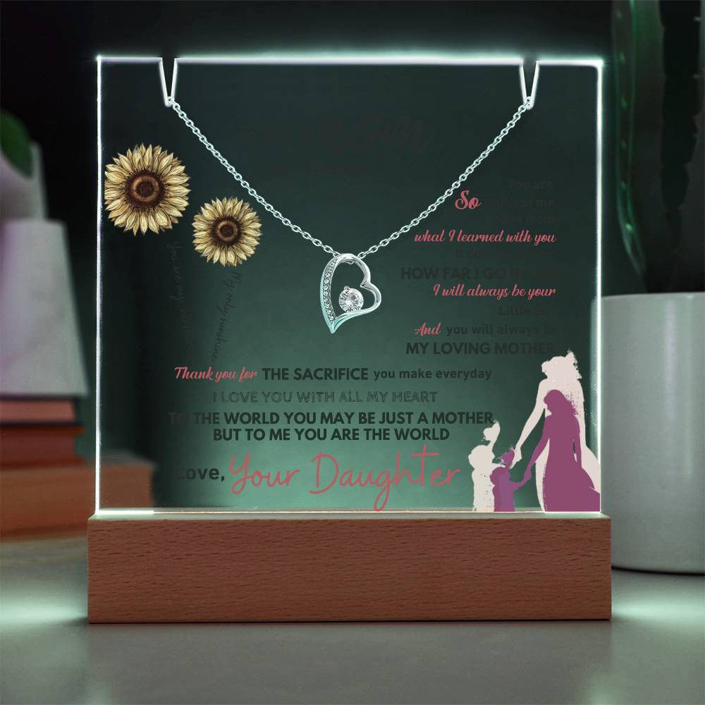 Mom  LED Acrylic Heart Necklace & Plaque Gift Set-[Heartfelt Family Gift]