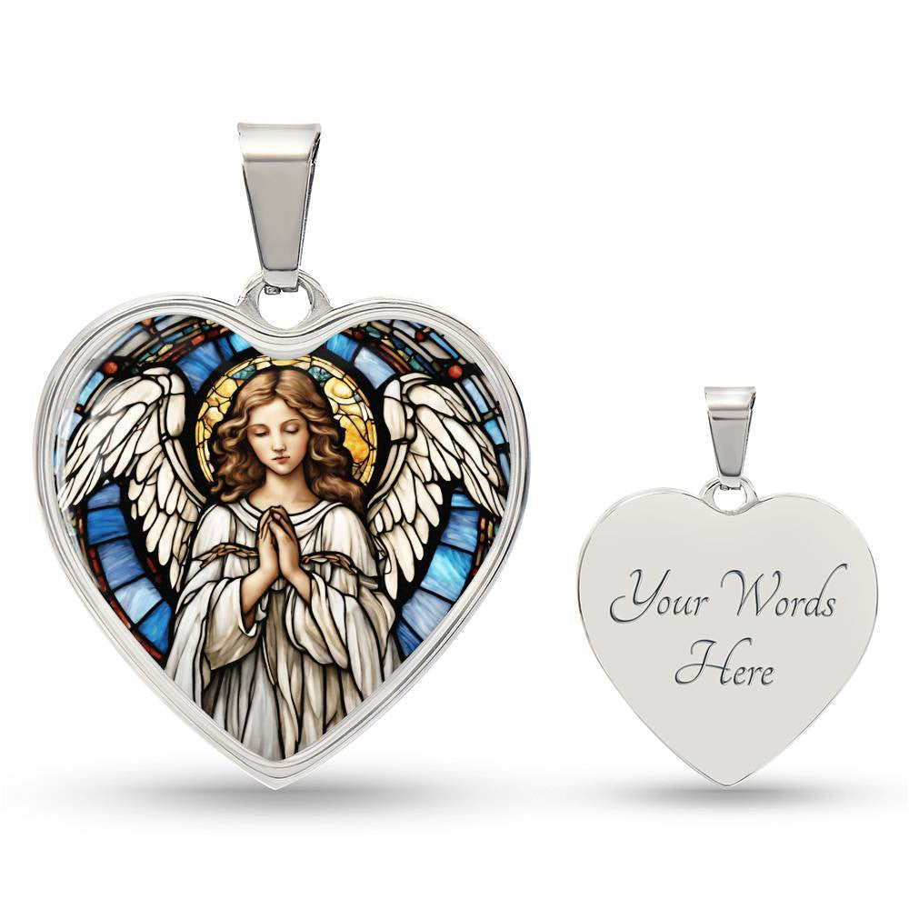 Guardian Angel Heart Necklace with Engraving-[Heartfelt Family Gift]