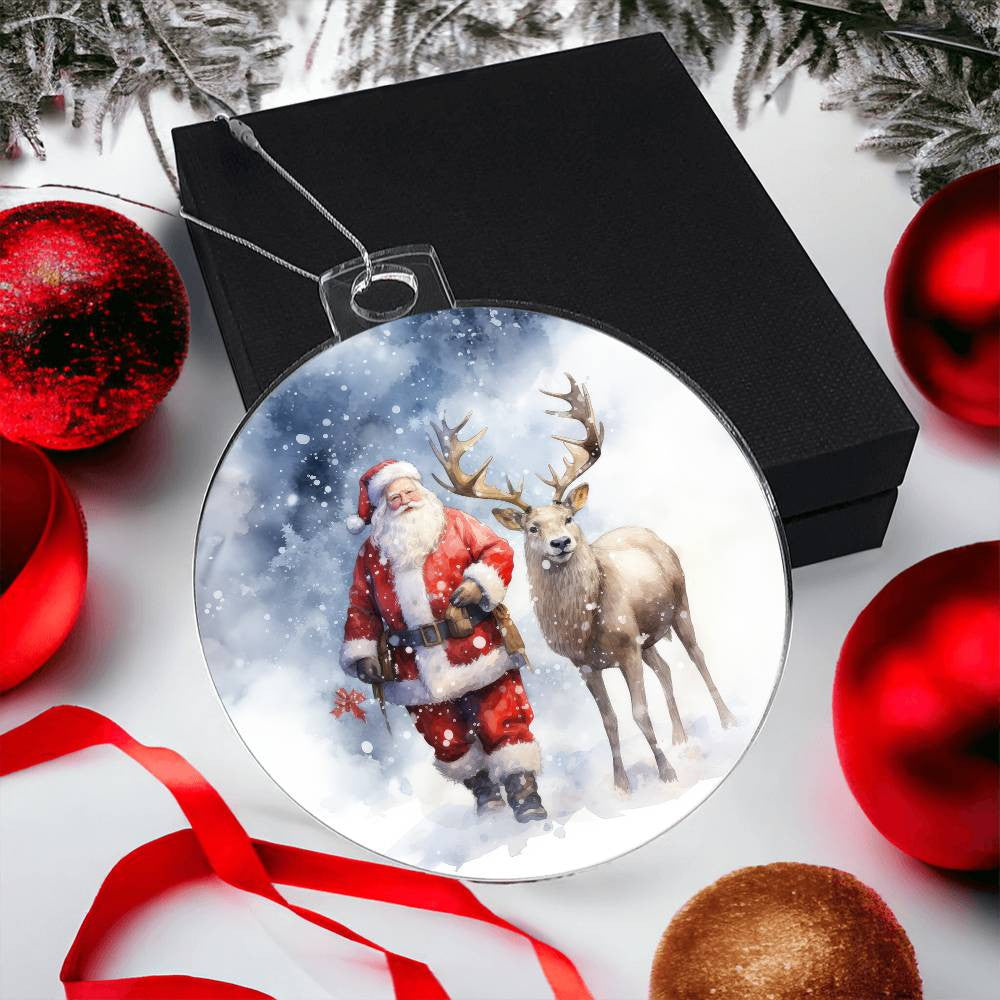Santa and Reindeer Acrylic Christmas Ornament-[Heartfelt Family Gift]