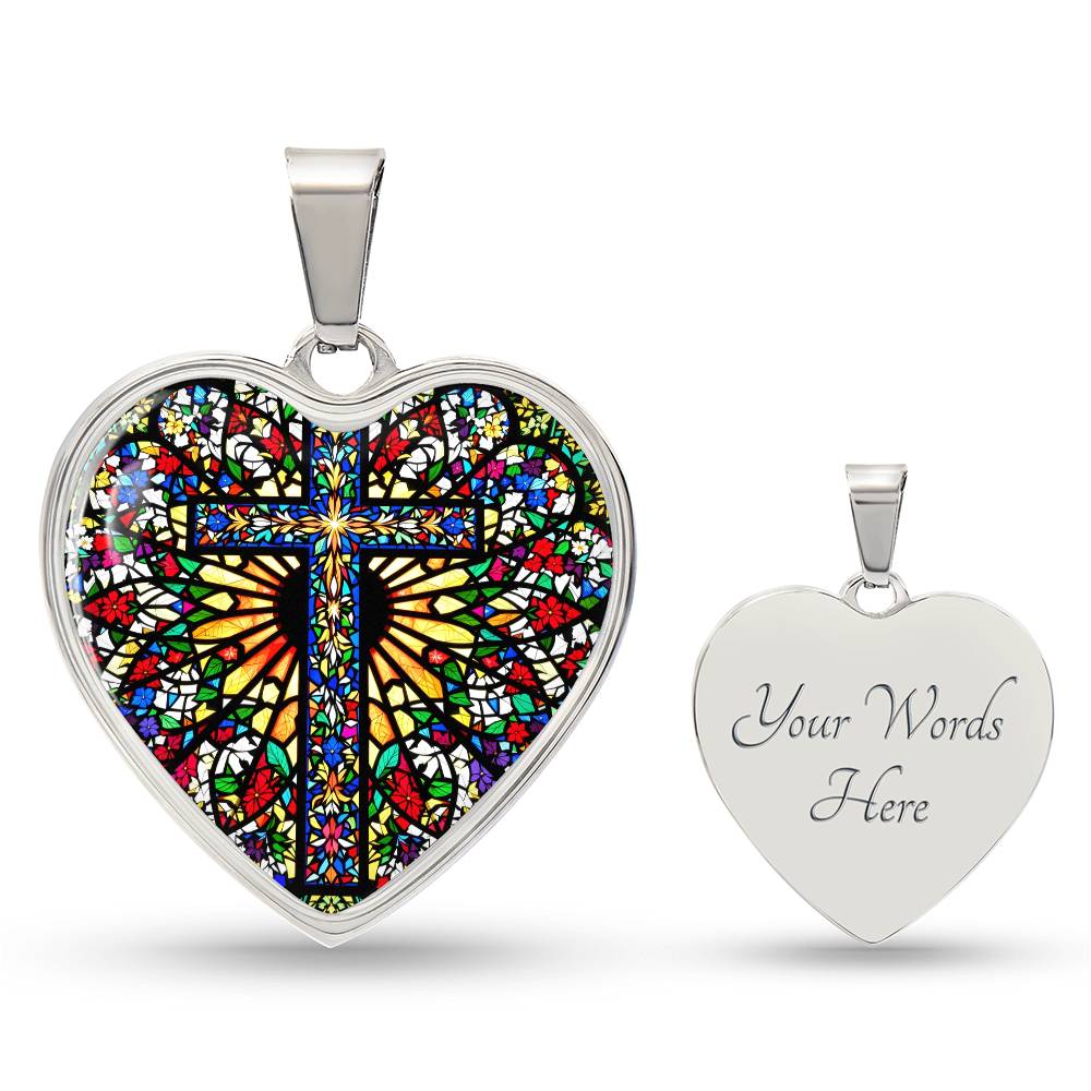 Stained Glass Style Cross Pendant Necklace