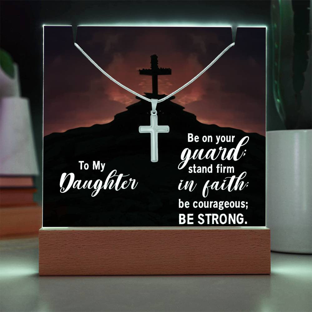 Daughter Stand Firm Religious Plaque & Cross Gift Set-[Heartfelt Family Gift]