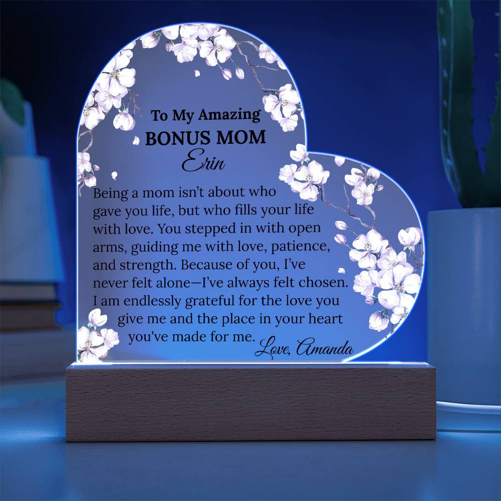 Bonus Mom Acrylic Heart Plaque