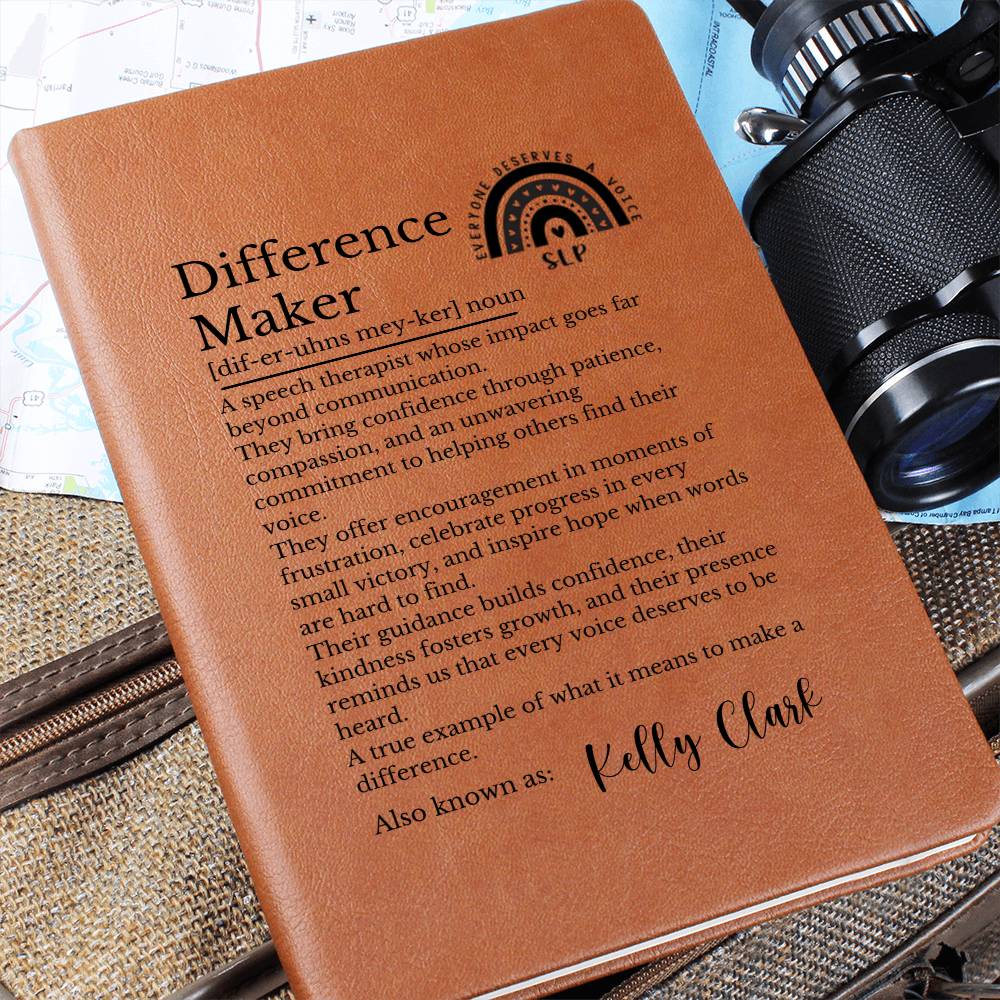 Speech Language Pathologist Gift, Leather Journal, Difference Maker Keepsake, Personalized SLP Notebook, Vegan Leather Diary, Appreciation