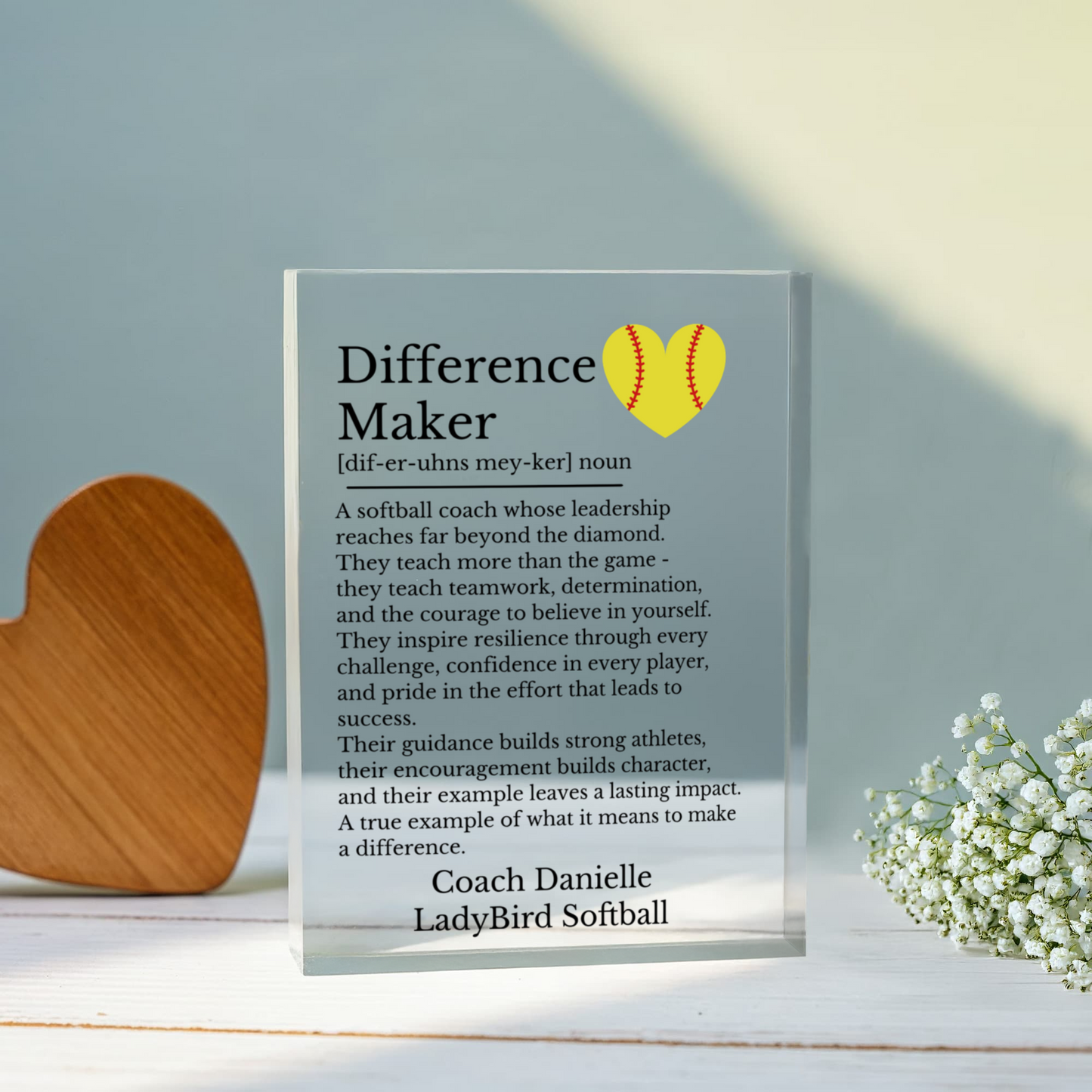 Personalized Softball Coach Difference Maker plaque