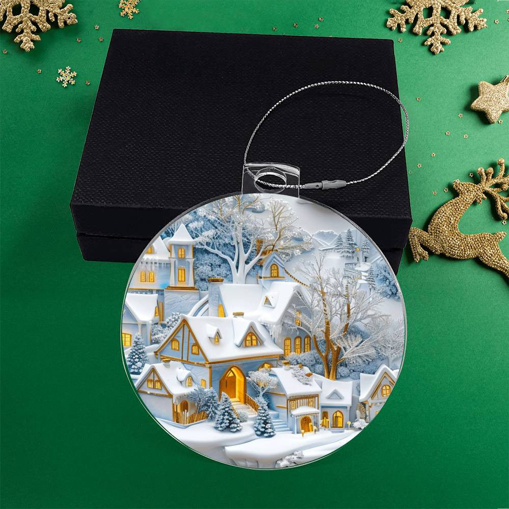 Blue Snow Covered Village Acrylic Christmas Ornament-[Heartfelt Family Gift]