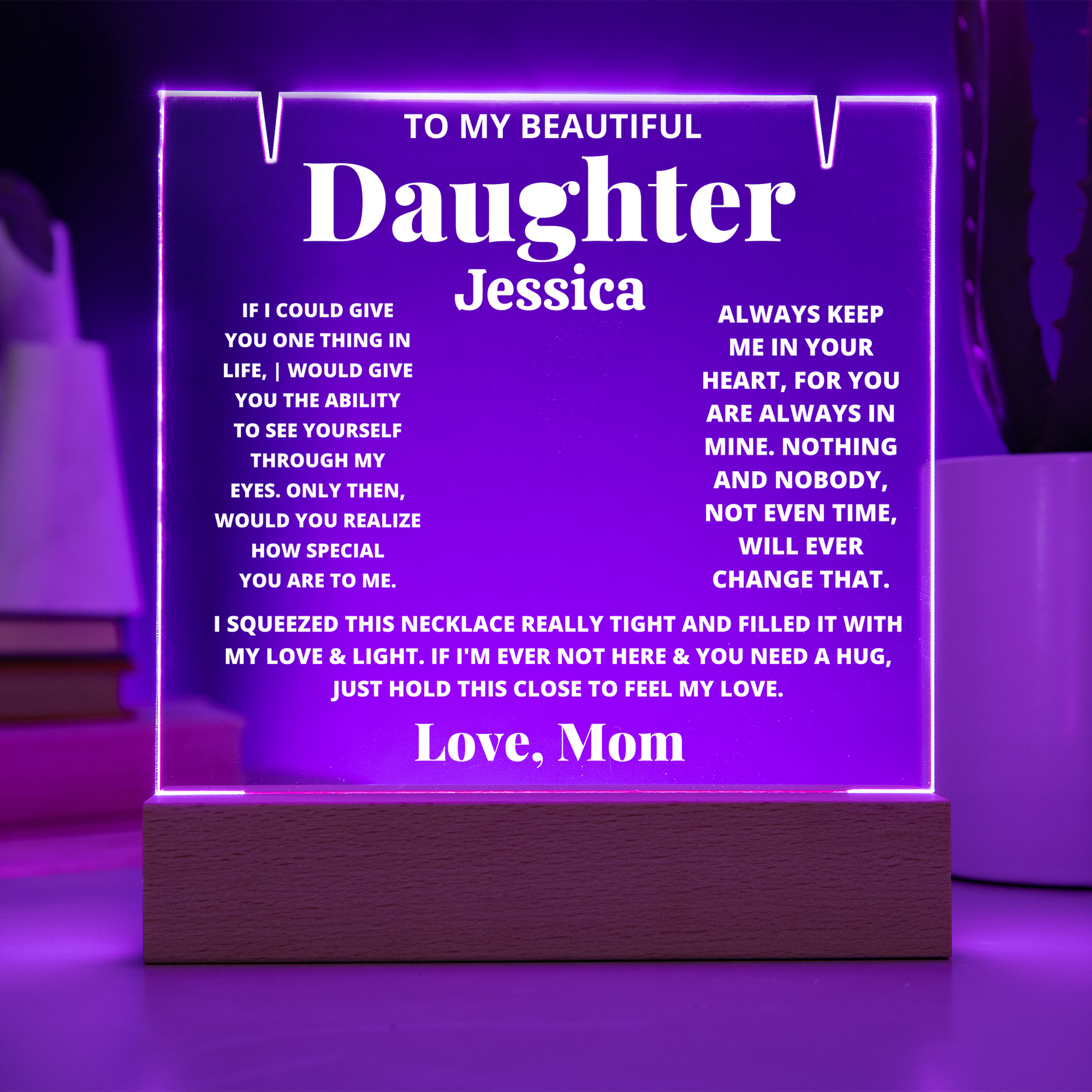 Daughter from Mom LED Acrylic Heart Necklace & Plaque Gift-[Heartfelt Family Gift]