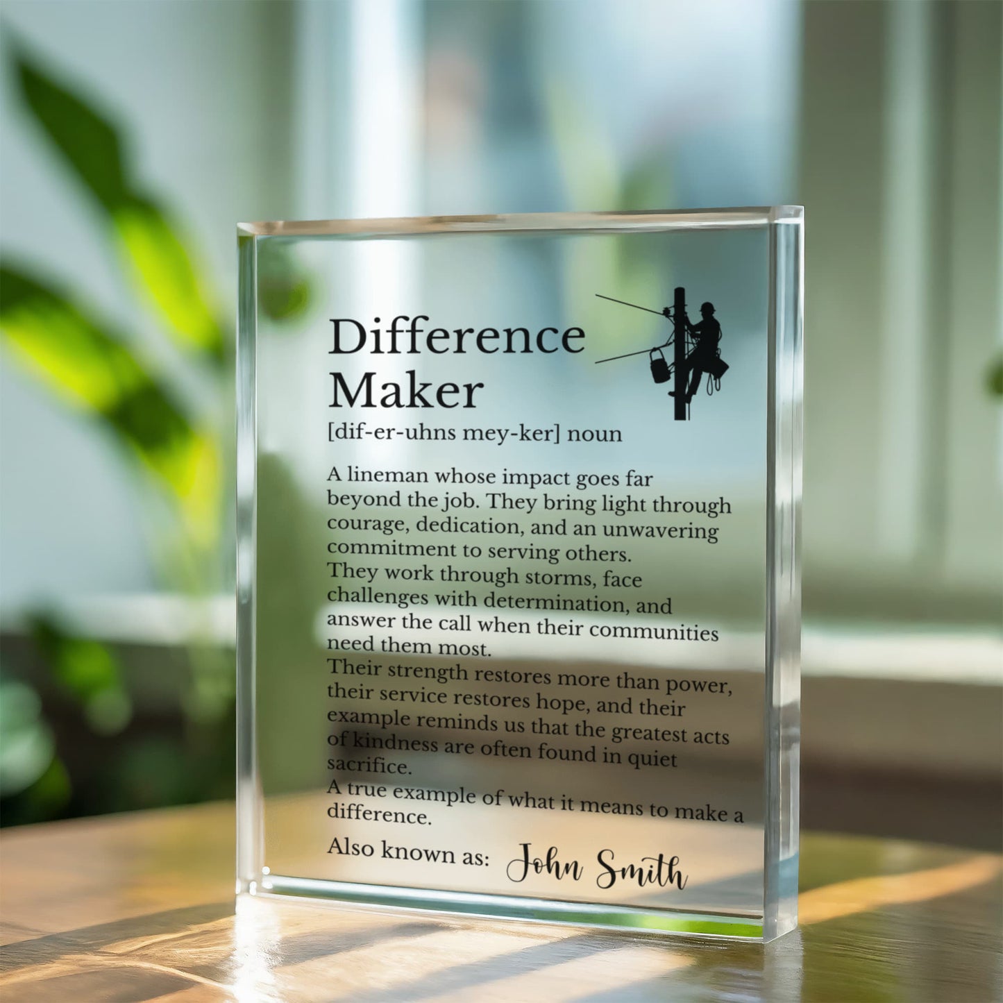 Lineman Difference Maker Plaque