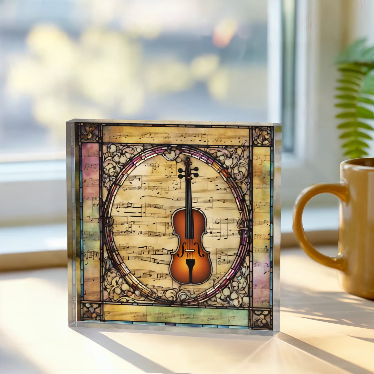 Violin Stained Glass Style Acrylic Decor for Music Lover