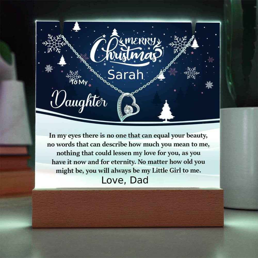 Daughter Christmas LED Acrylic Heart Necklace and Plaque Gift Set-[Heartfelt Family Gift]