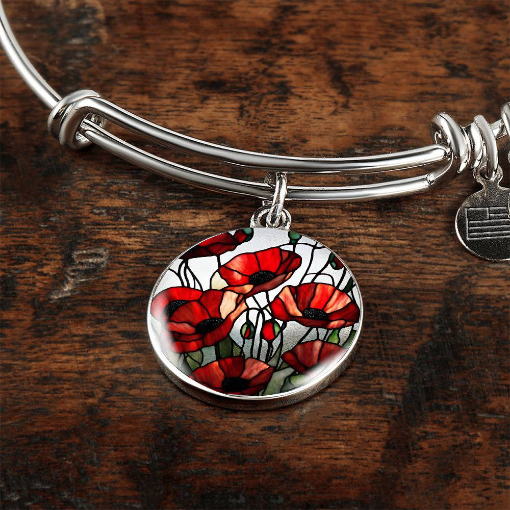 Red Poppy Flower Necklace or Bangle Bracelet with Optional Engraving-[Heartfelt Family Gift]