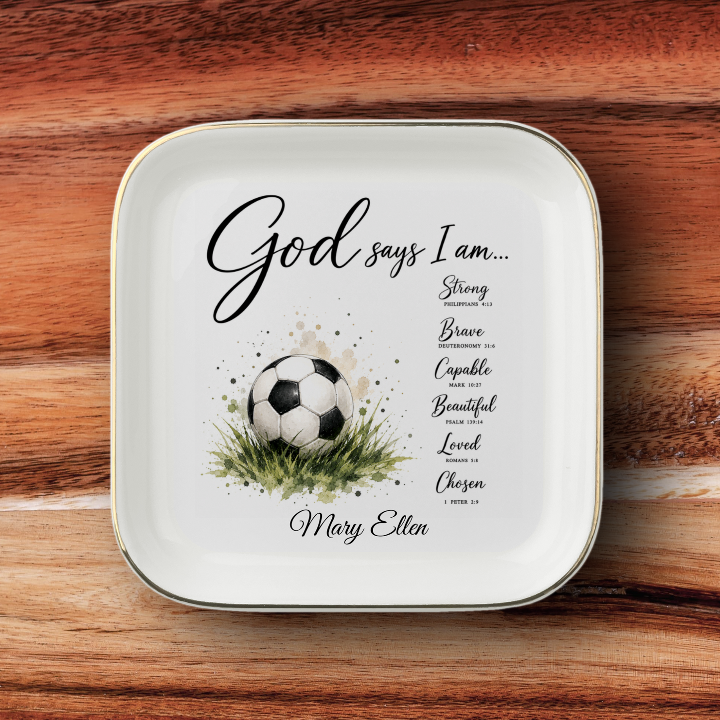 Christian Soccer Jewelry Tray Trinket Dish