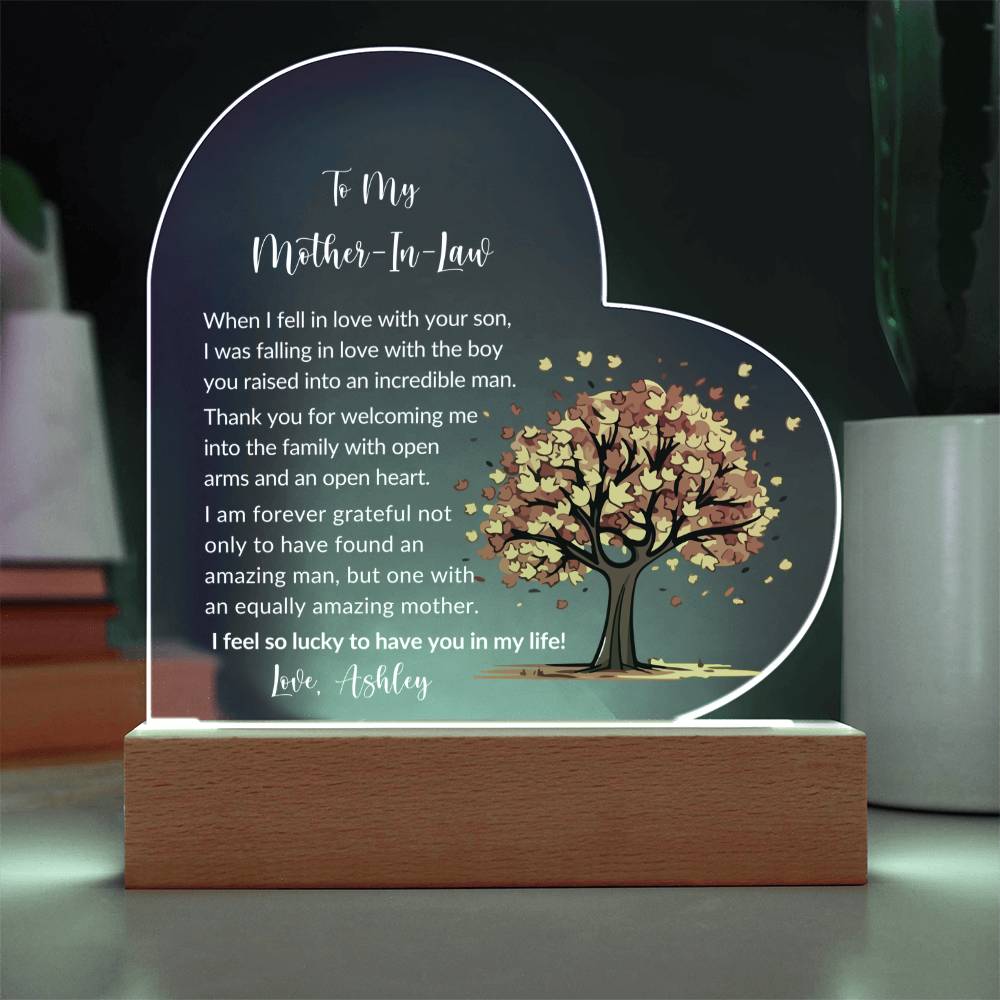 Mother In Law Acrylic Heart Plaque Gift