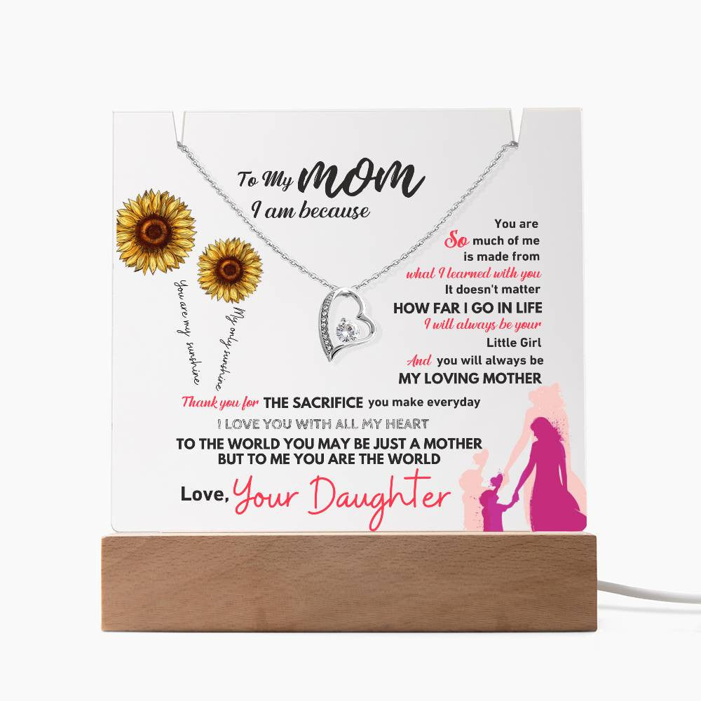 Mom  LED Acrylic Heart Necklace & Plaque Gift Set-[Heartfelt Family Gift]