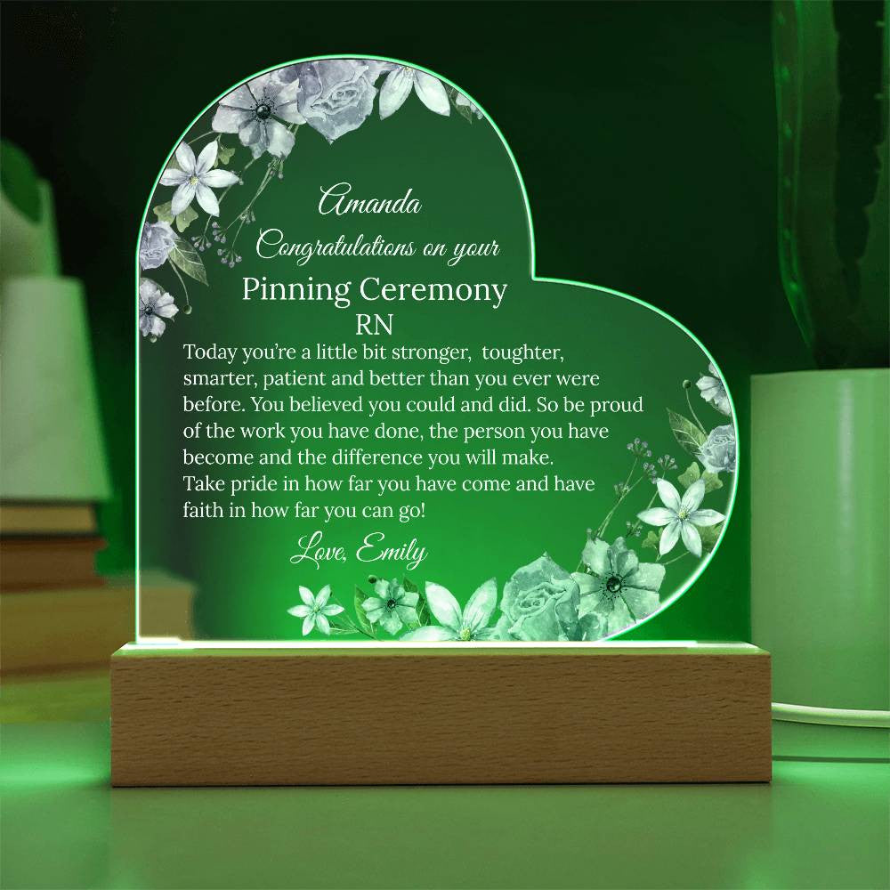 Personalized Pinning Ceremony Acrylic Heart Plaque