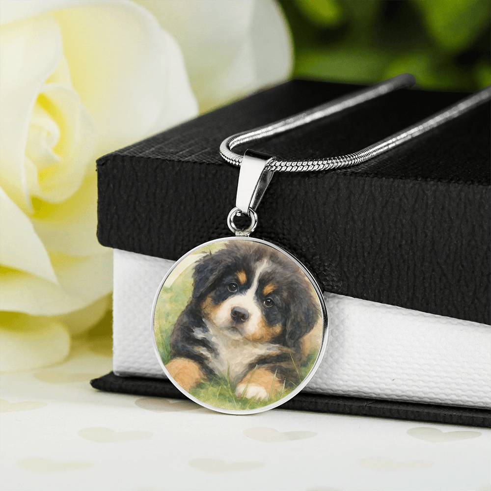 Personalized Watercolor Dog Portrait Necklace with Engraving