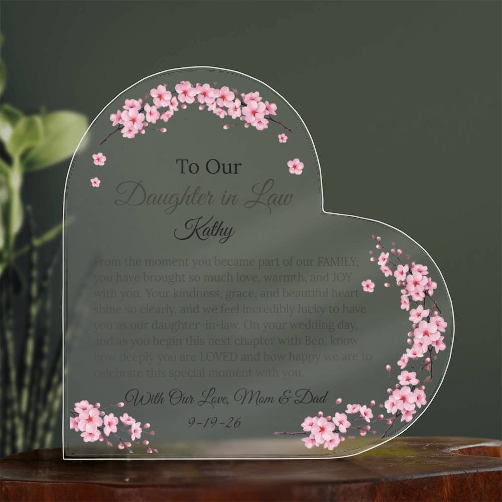 Personalized Heart Acrylic Plaque Gift for Daughter-In-Law