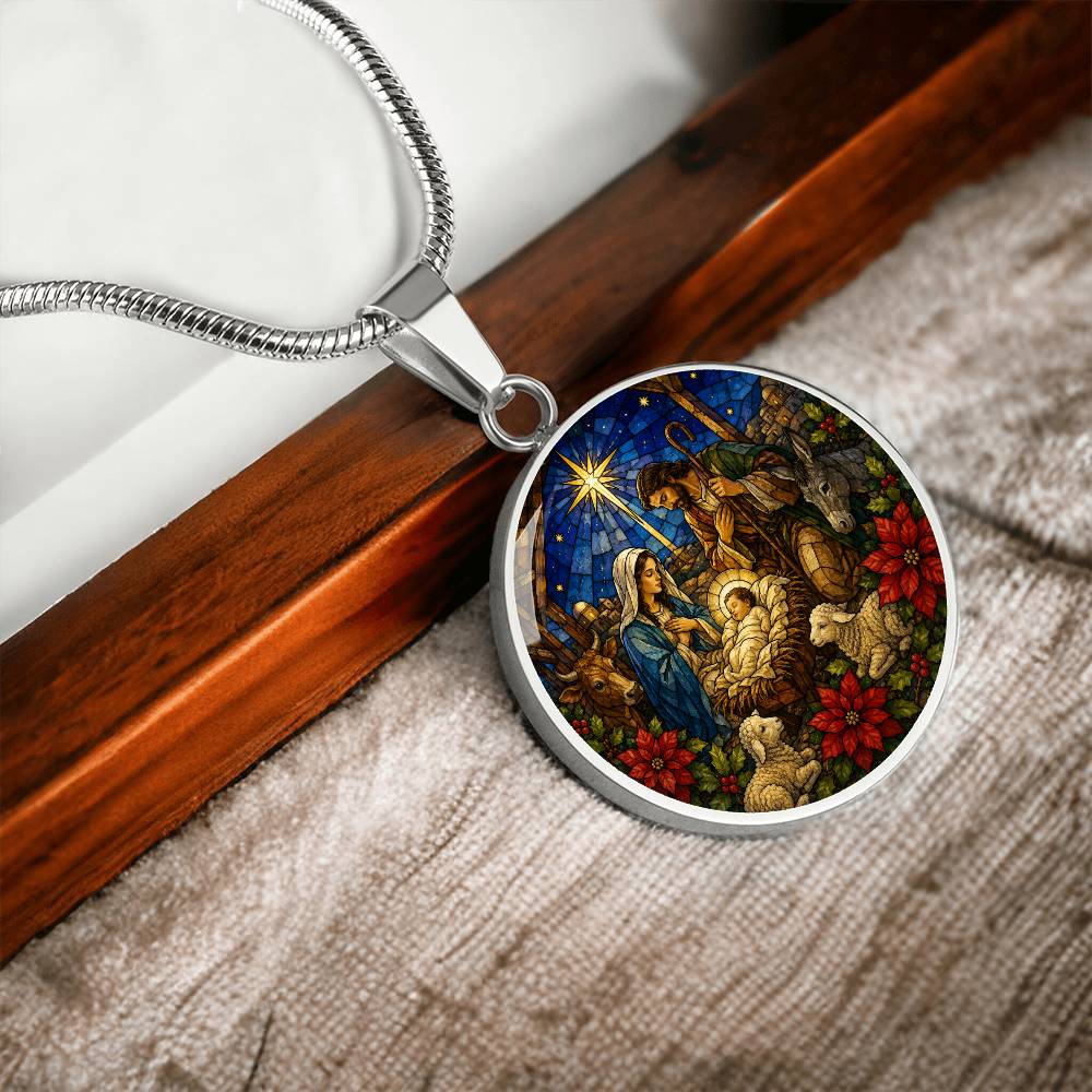 Nativity Scene Necklace, Religious Jewelry Gift, Personalized Christmas Pendant