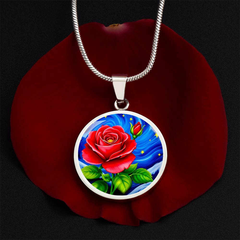 Rose Starry Sky Engraved Pendant Necklace