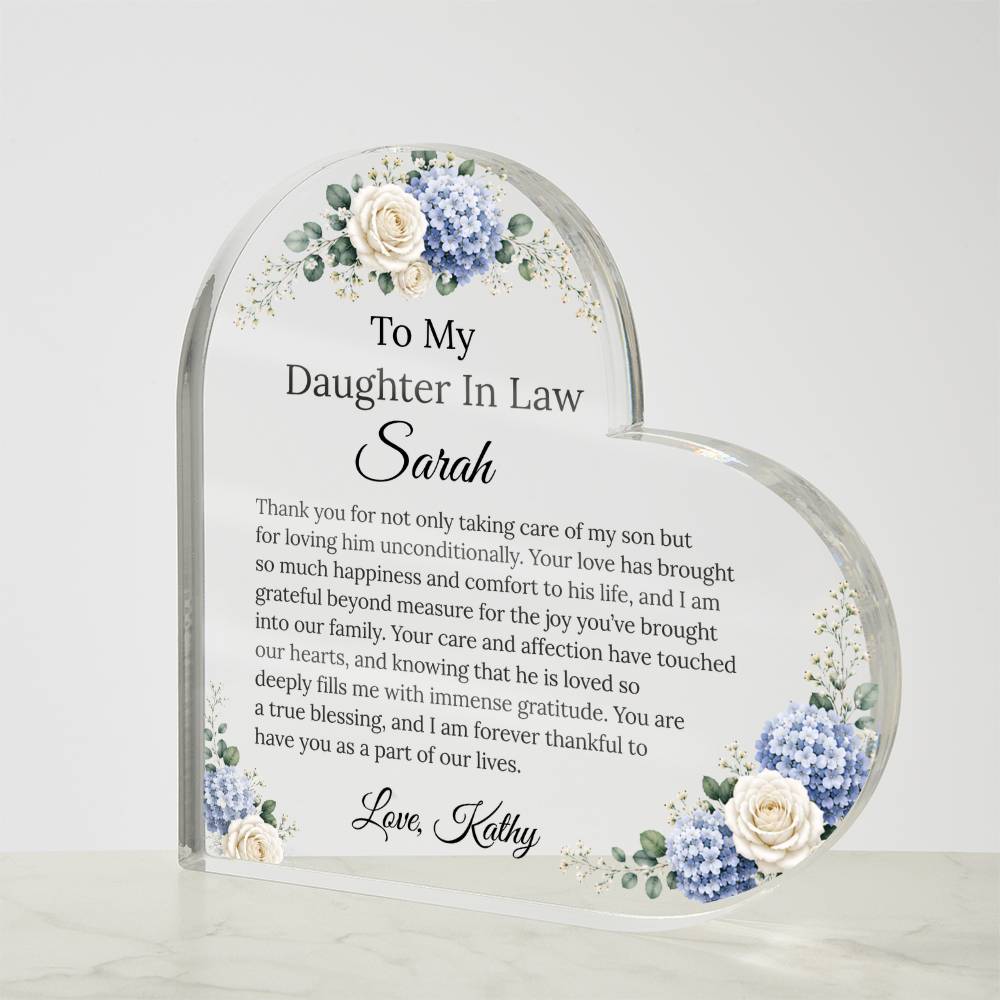 Personalized Heart Acrylic Plaque Gift for Daughter-In-Law