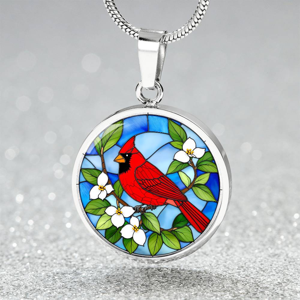 Cardinal Faux Stain Glass Pendant Necklace