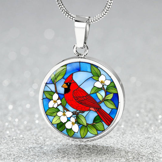 Cardinal Faux Stain Glass Pendant Necklace