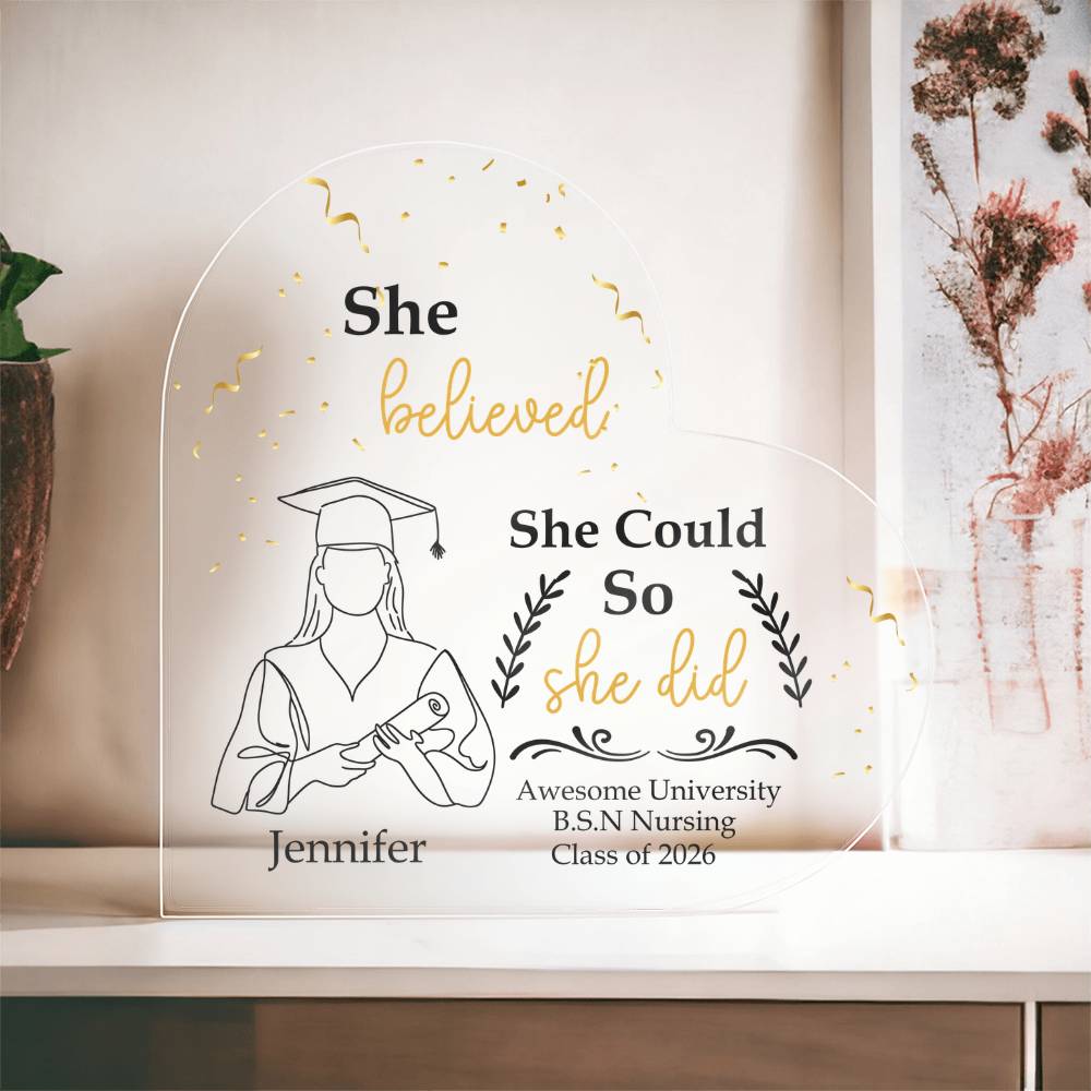 Personalized Graduation Heart Plaque Gift, She Believed She Could So She Did